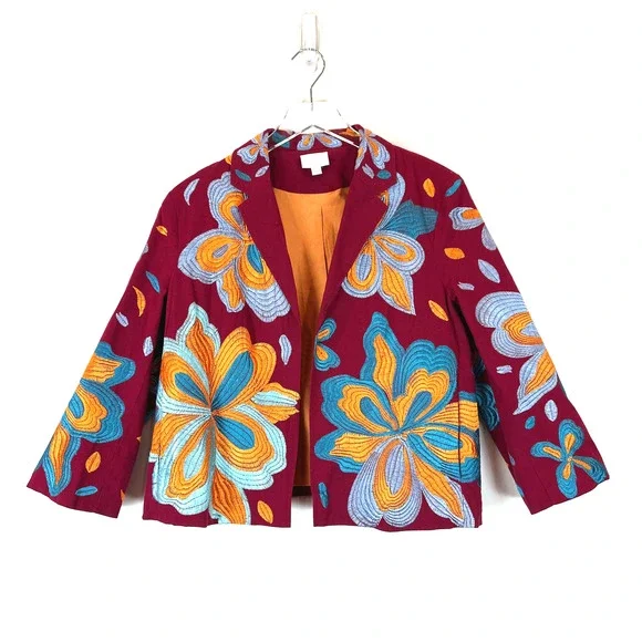 Anthropologie ett:twa Woodstock Floral Embroidered 3/4 Sleeve Boxy Jacket Large - Picture 2 of 6